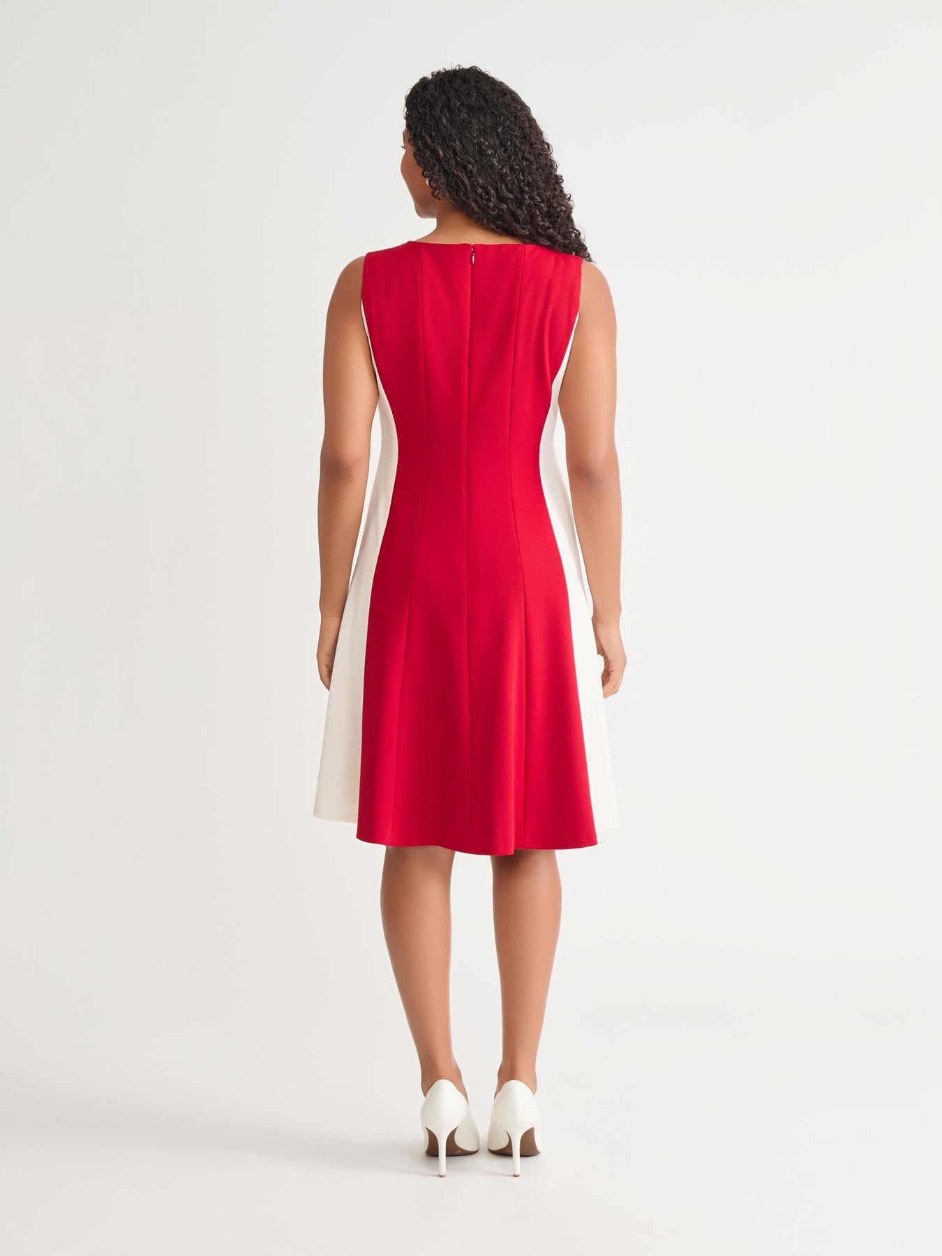Kasper Sleeveless Multi Seam Fit-and-Flare Dress Crimson/Cream