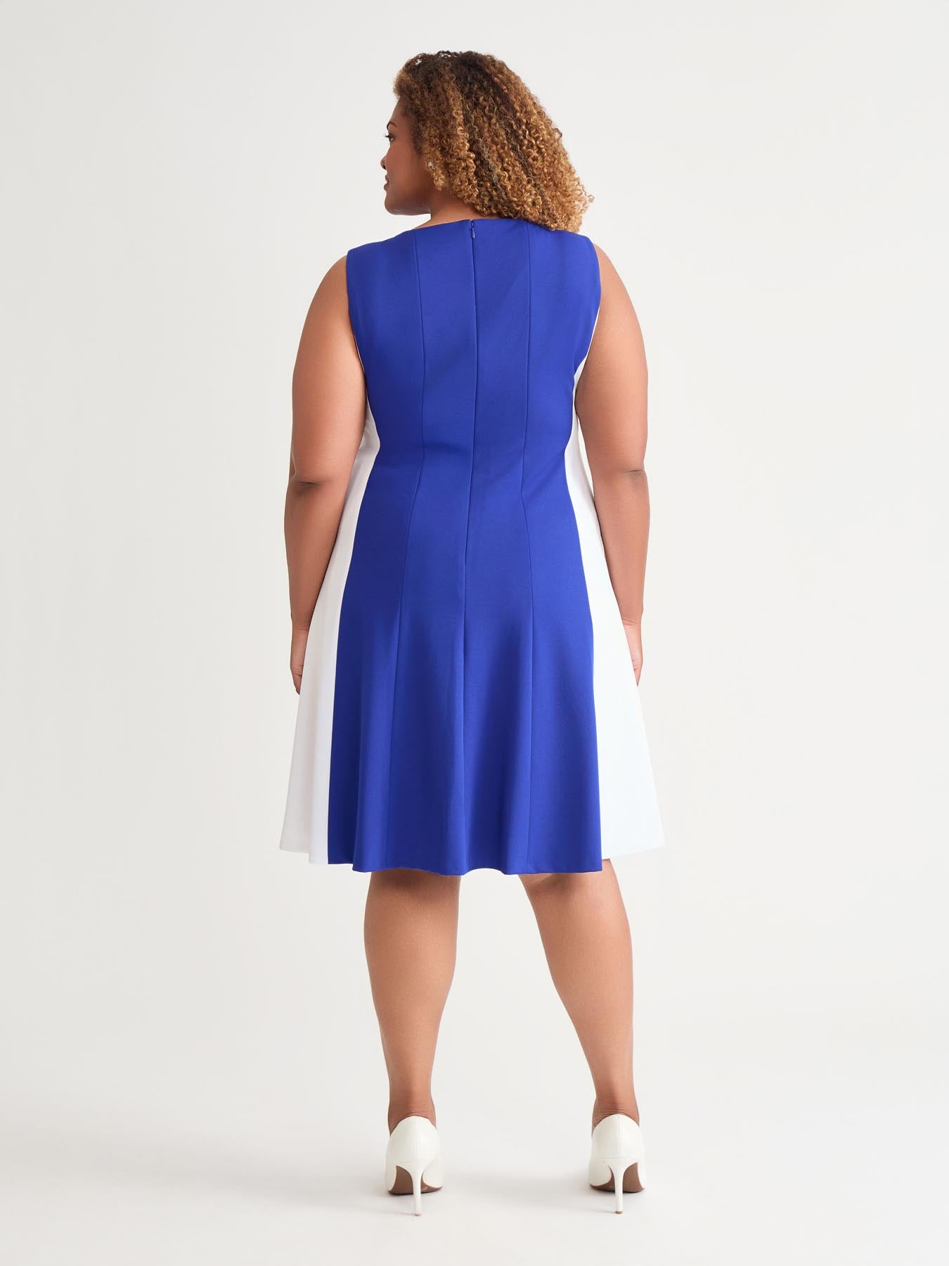 Kasper Sleeveless Multi Seam Fit-and-Flare Dress Royal Signature/White