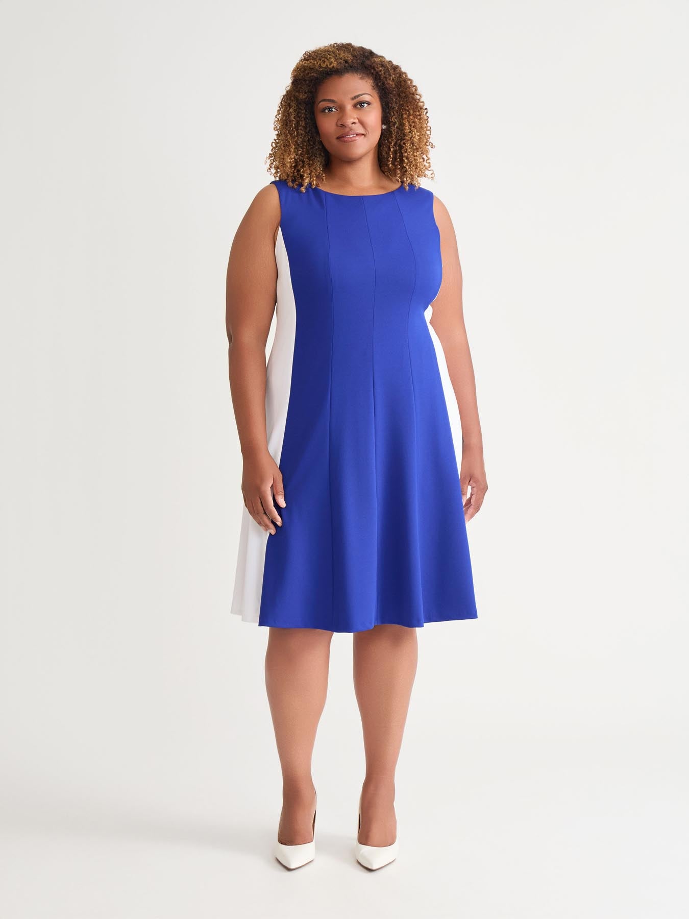 kasper Sleeveless Multi Seam Fit-and-Flare Dress Royal Signature/White