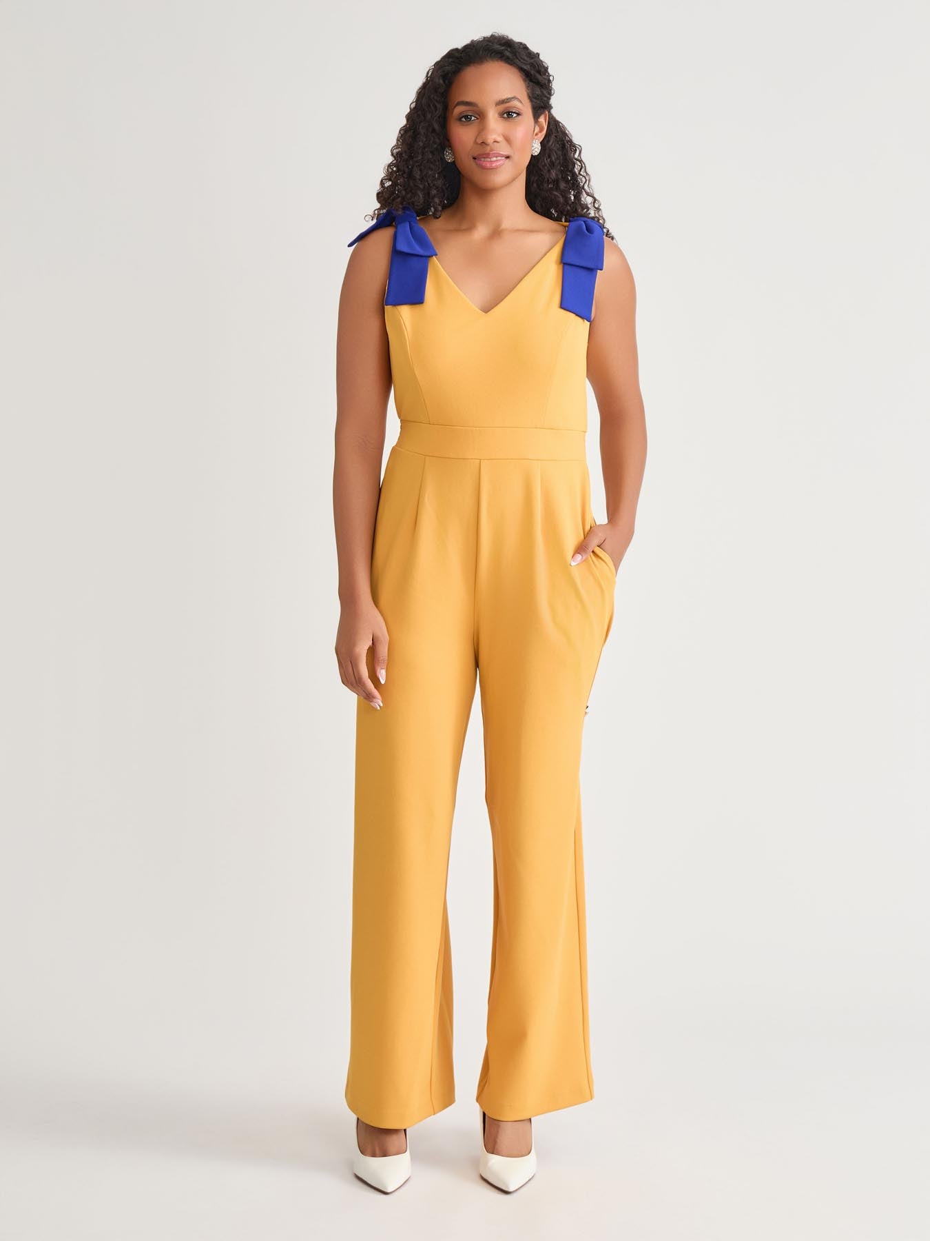 kasper Tie Strap Jumpsuit Gold Signature/Royal Signature