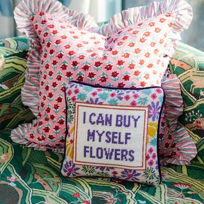 Kassatex Furbish Studio I Can Buy Myself Flowers Needlepoint Pillow