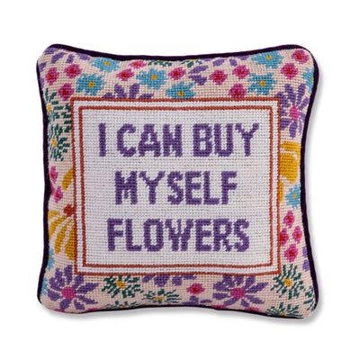 Kassatex Furbish Studio I Can Buy Myself Flowers Needlepoint Pillow