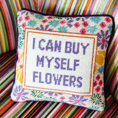 kassatex Furbish Studio I Can Buy Myself Flowers Needlepoint Pillow