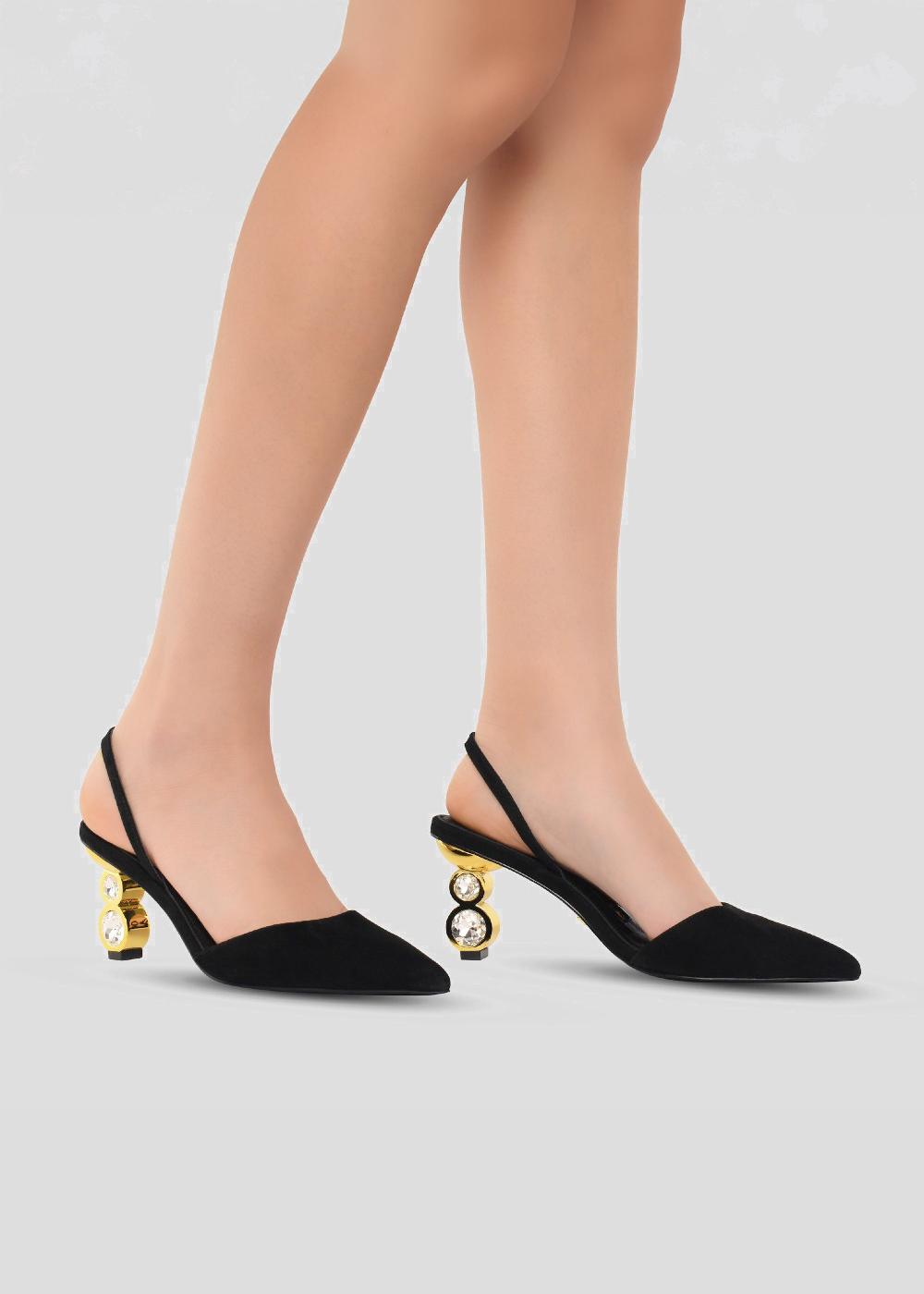 Kat Maconie Aletta Pumps AW23 GEM STACK HEEL Black/Gold