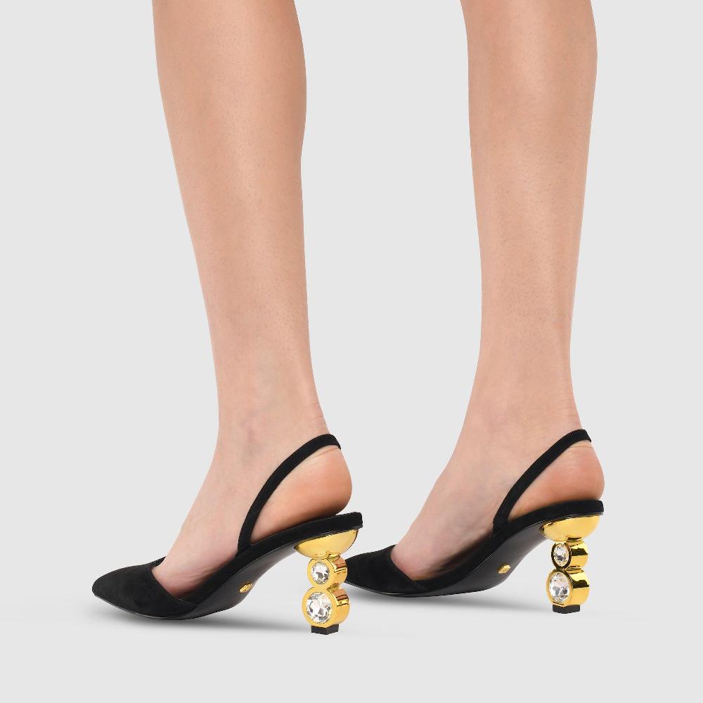 Kat Maconie Aletta Pumps AW23 GEM STACK HEEL Black/Gold
