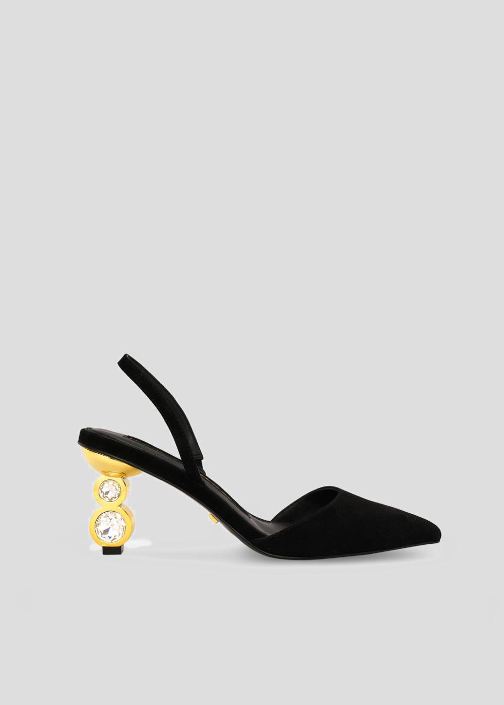 kat maconie Aletta Pumps AW23 GEM STACK HEEL Black/Gold