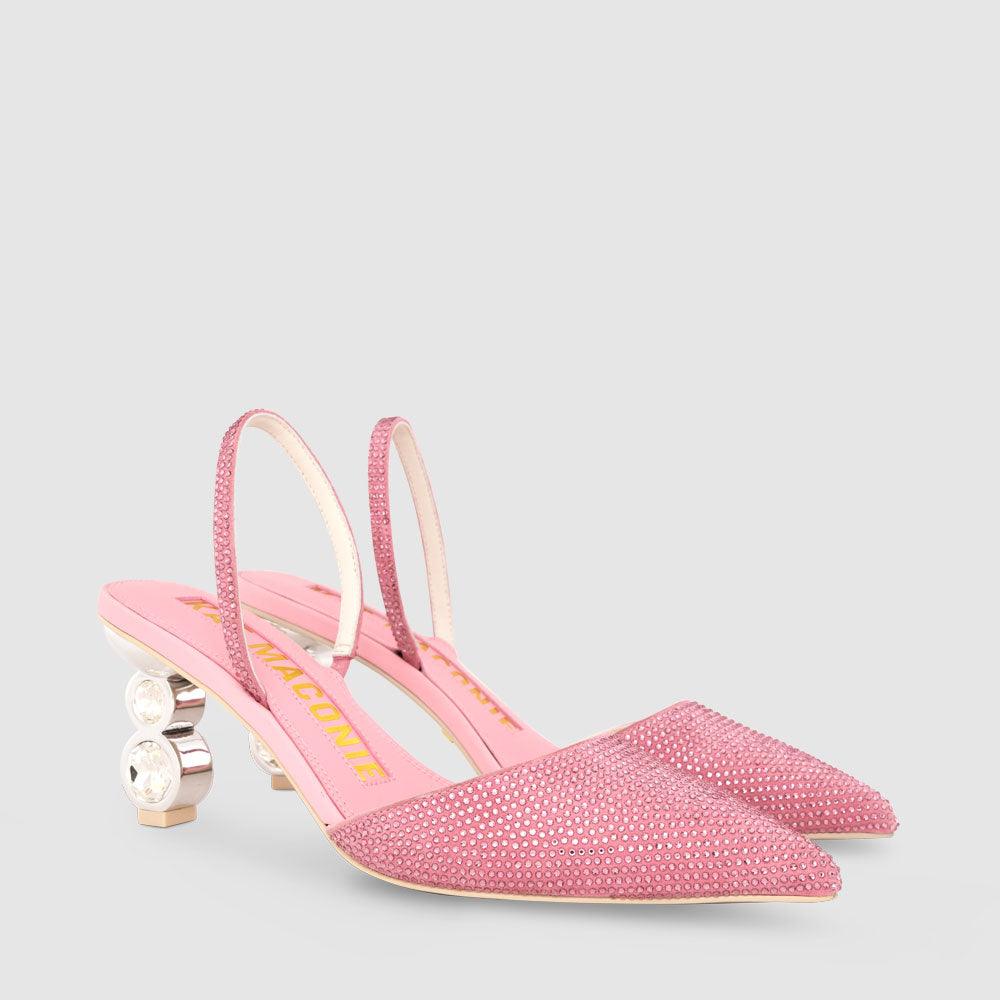 Kat Maconie Aletta Pumps AW23 GEM STACK HEEL Cheeky Pink/Silver