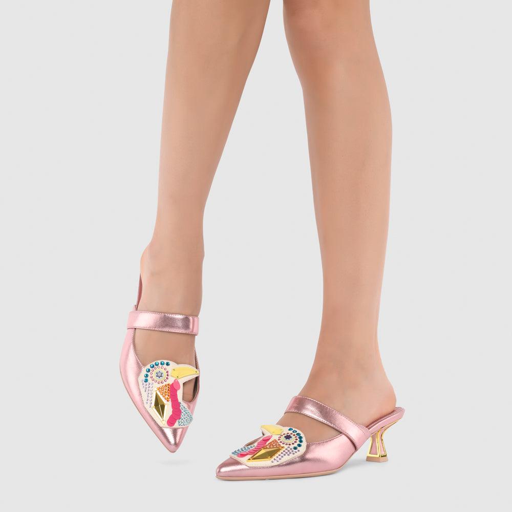 Kat Maconie Azari Mules RS24 KITTEN HEEL Ballet Pink/Multi
