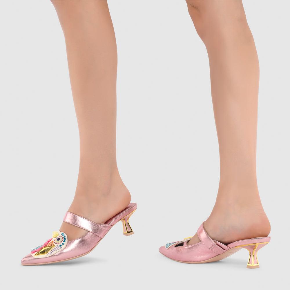 Kat Maconie Azari Mules RS24 KITTEN HEEL Ballet Pink/Multi