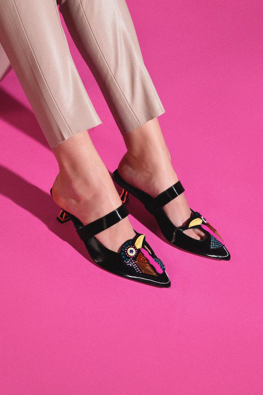 Kat Maconie Azari Mules RS24 KITTEN HEEL Black/Multi