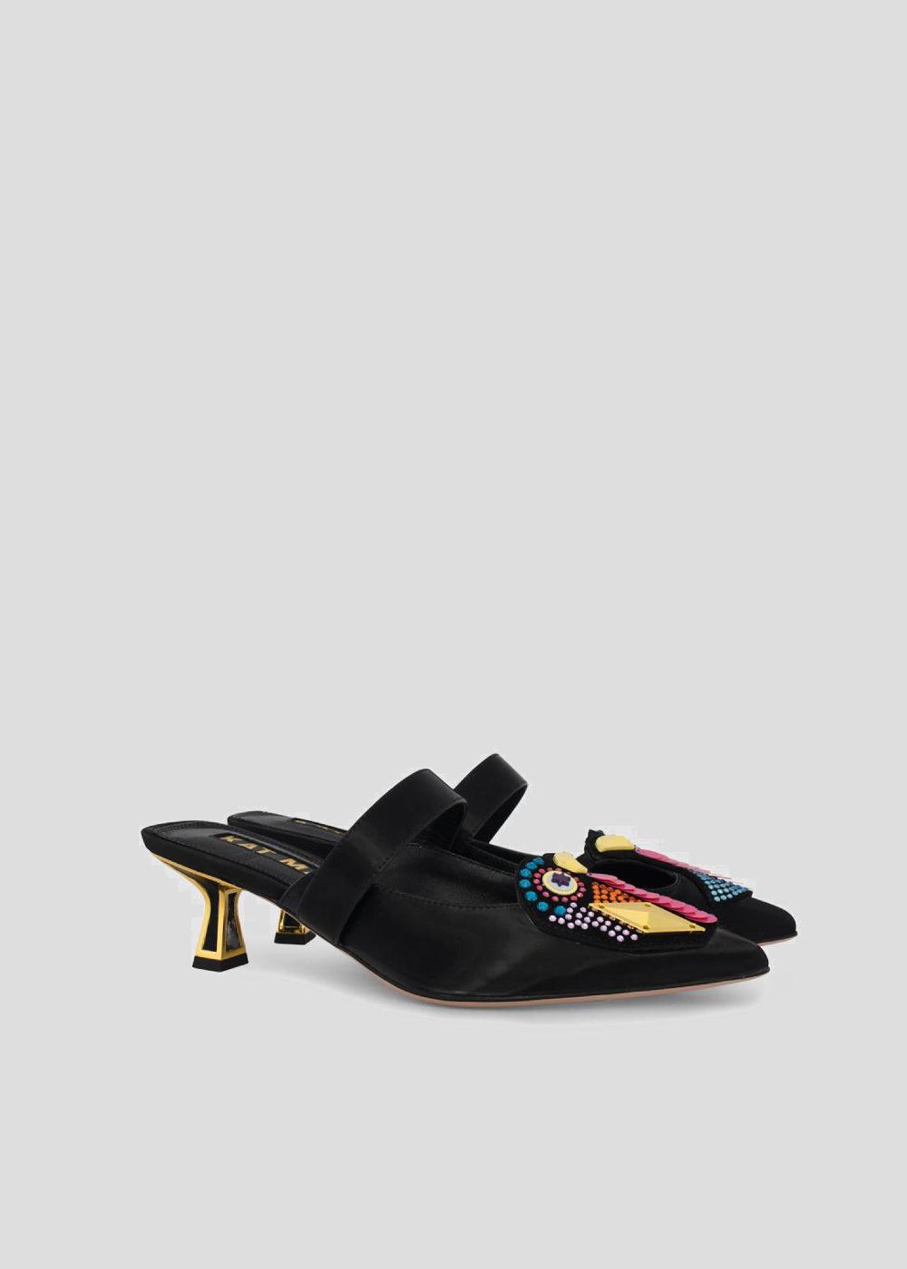 Kat Maconie Azari Mules RS24 KITTEN HEEL Black/Multi