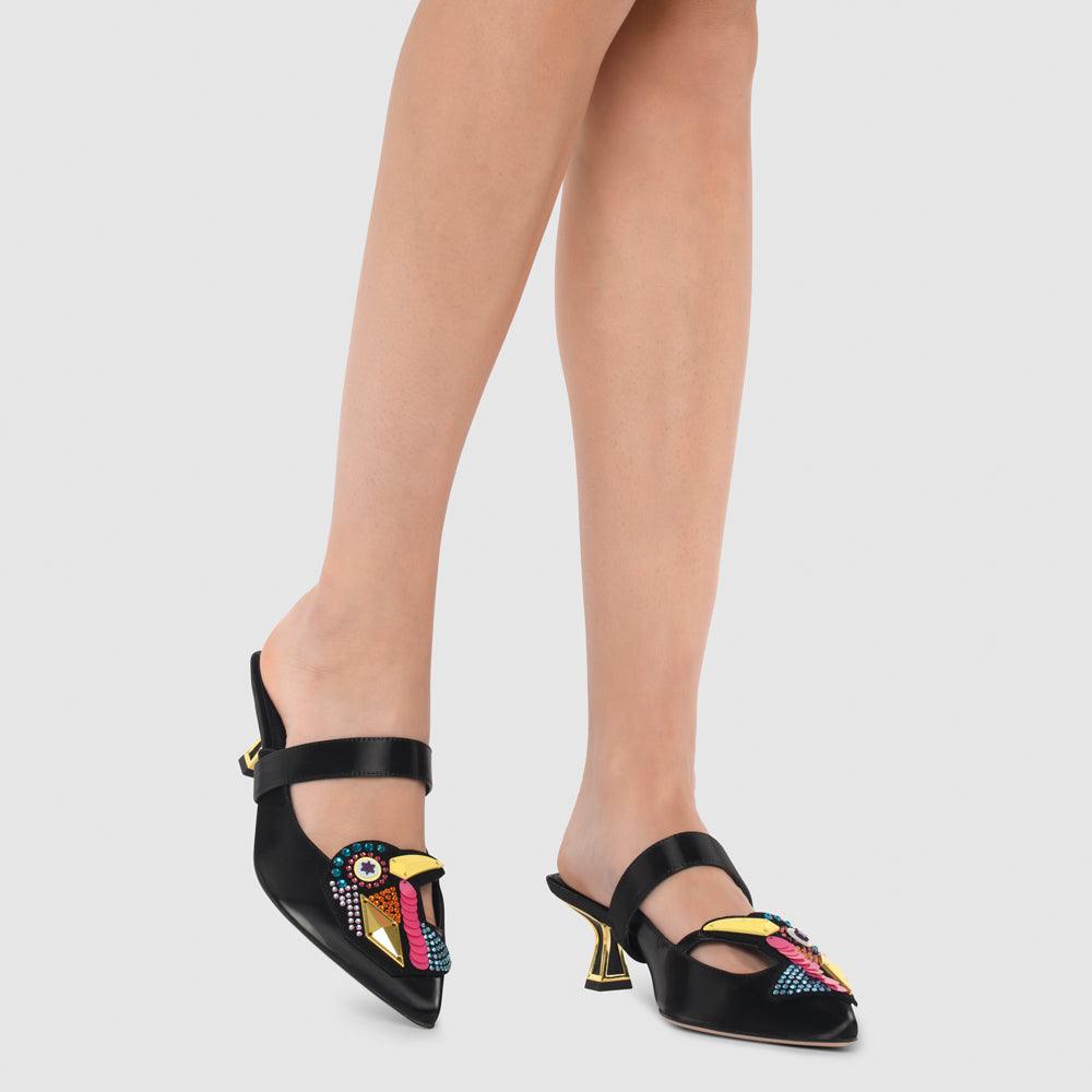 Kat Maconie Azari Mules RS24 KITTEN HEEL Black/Multi