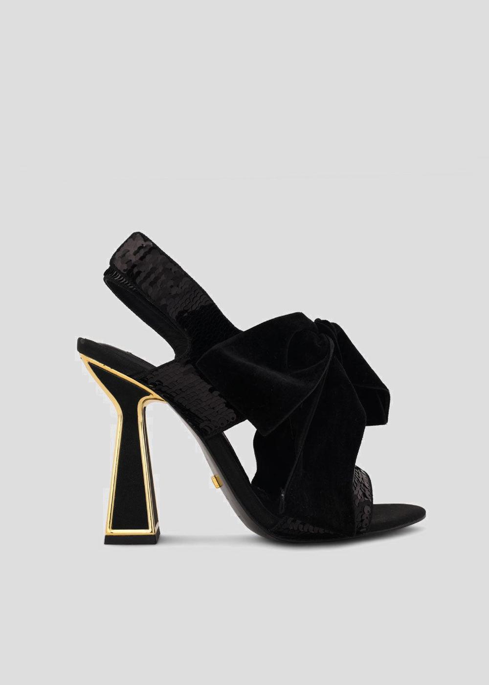 kat maconie Bowie Sandals RS23 FLARED FRAME HEEL Black/Gold
