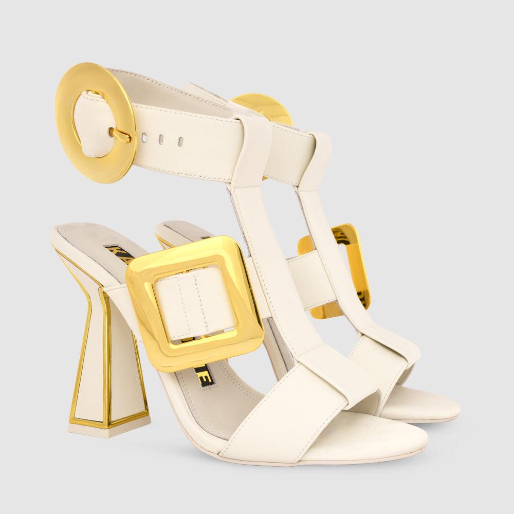 Kat Maconie Deliz Sandals RS23 HOURGLASS HEEL Blanc/Gold