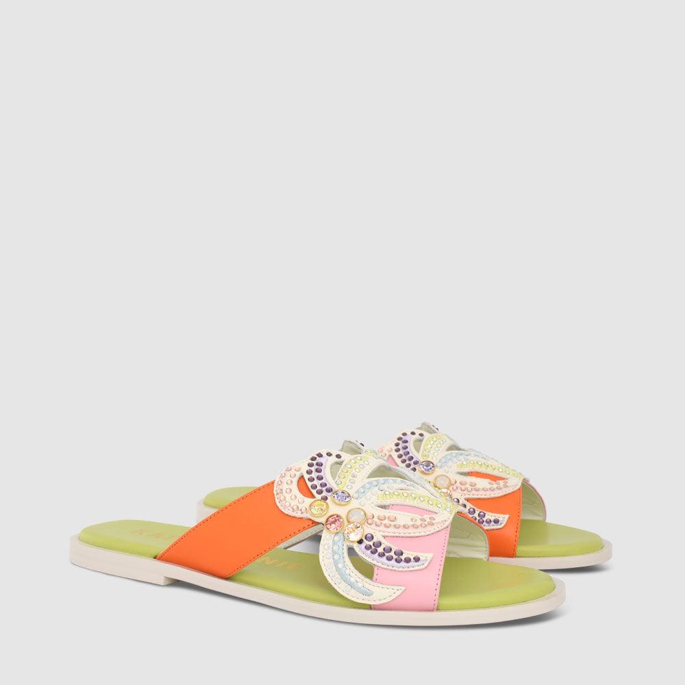 Kat Maconie Dixie Sandals SS23 FLAT SANDALS Coconut Cream/Celery