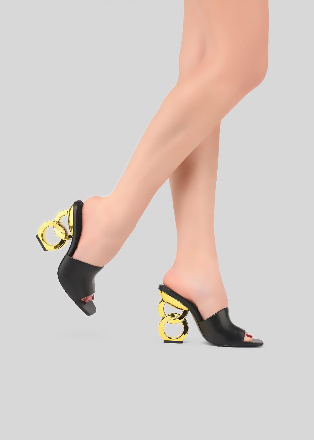 Kat Maconie Ebba Sandals PF23 DOUBLE CHAIN HEEL Black