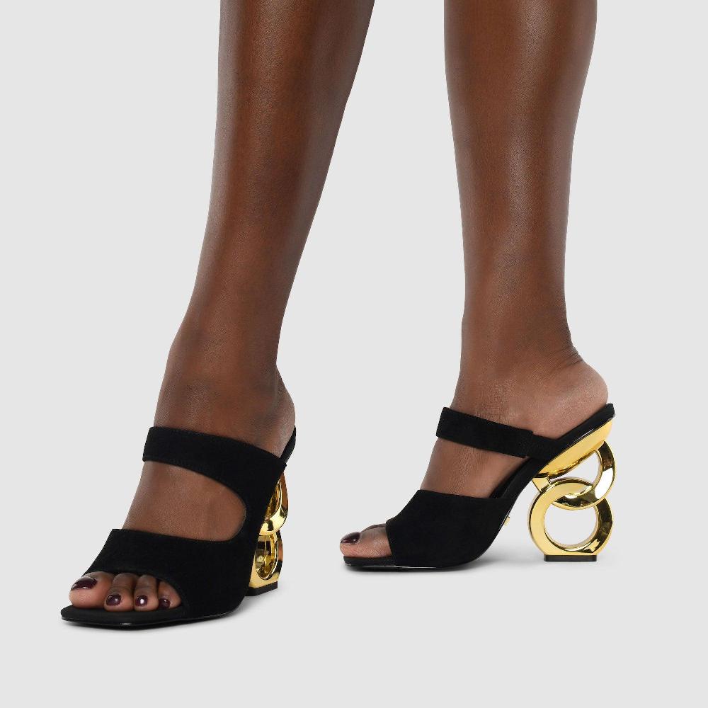 Kat Maconie Ezzi Sandals RS23 DOUBLE CHAIN HEEL Black/Gold