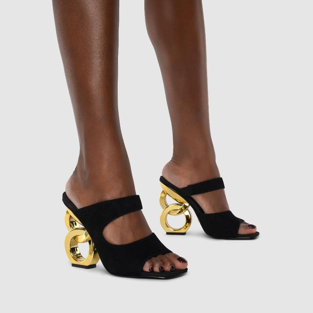 Kat Maconie Ezzi Sandals RS23 DOUBLE CHAIN HEEL Black/Gold