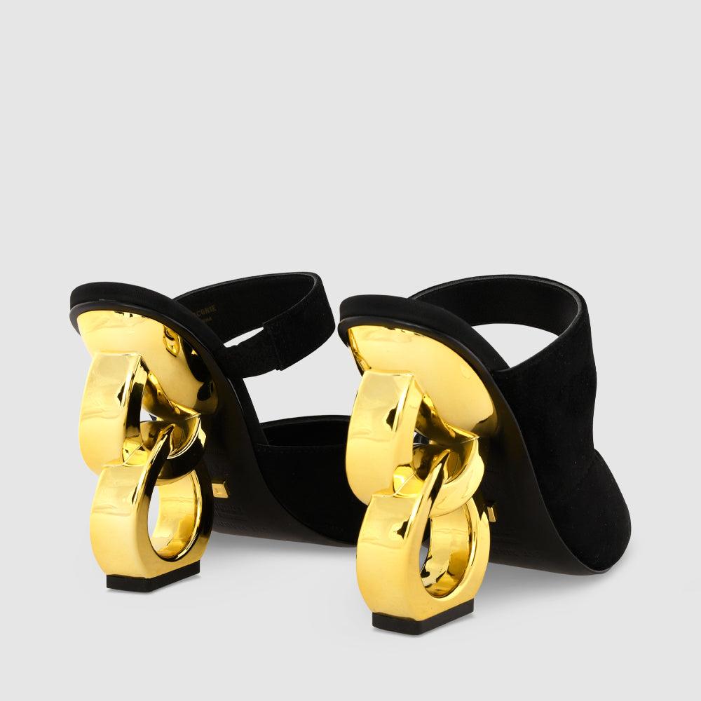 Kat Maconie Ezzi Sandals RS23 DOUBLE CHAIN HEEL Black/Gold