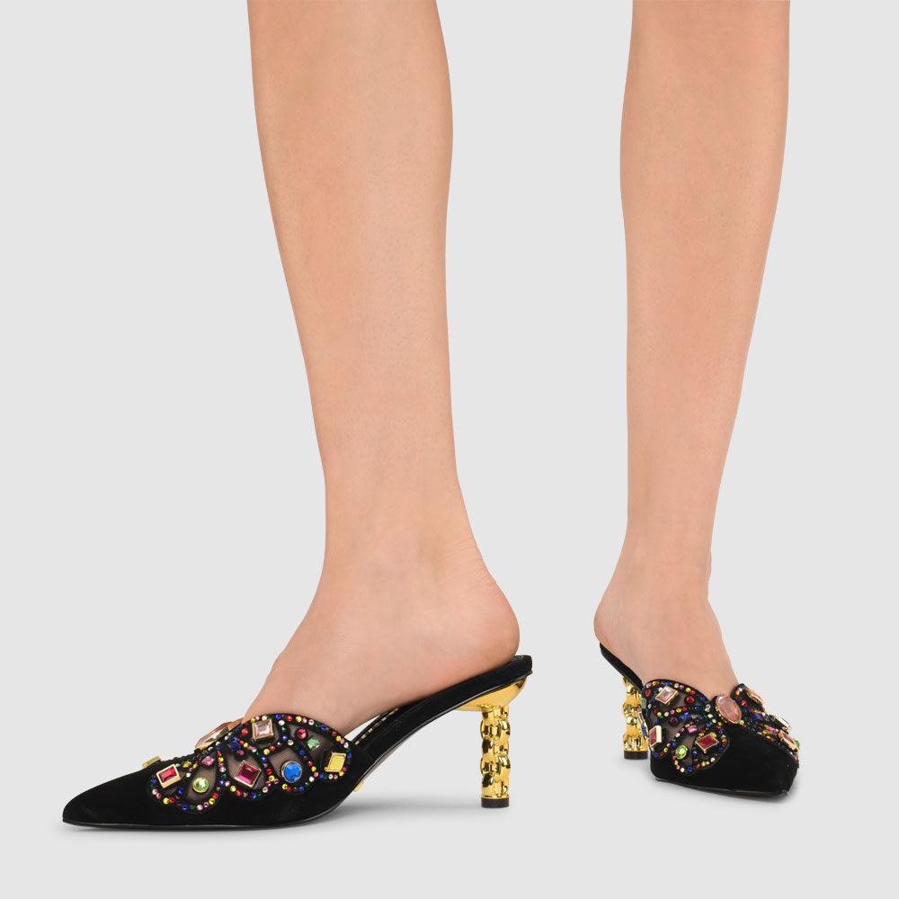 Kat Maconie Faye Mules RS23 MID CHILETTO MULES Black/Multi