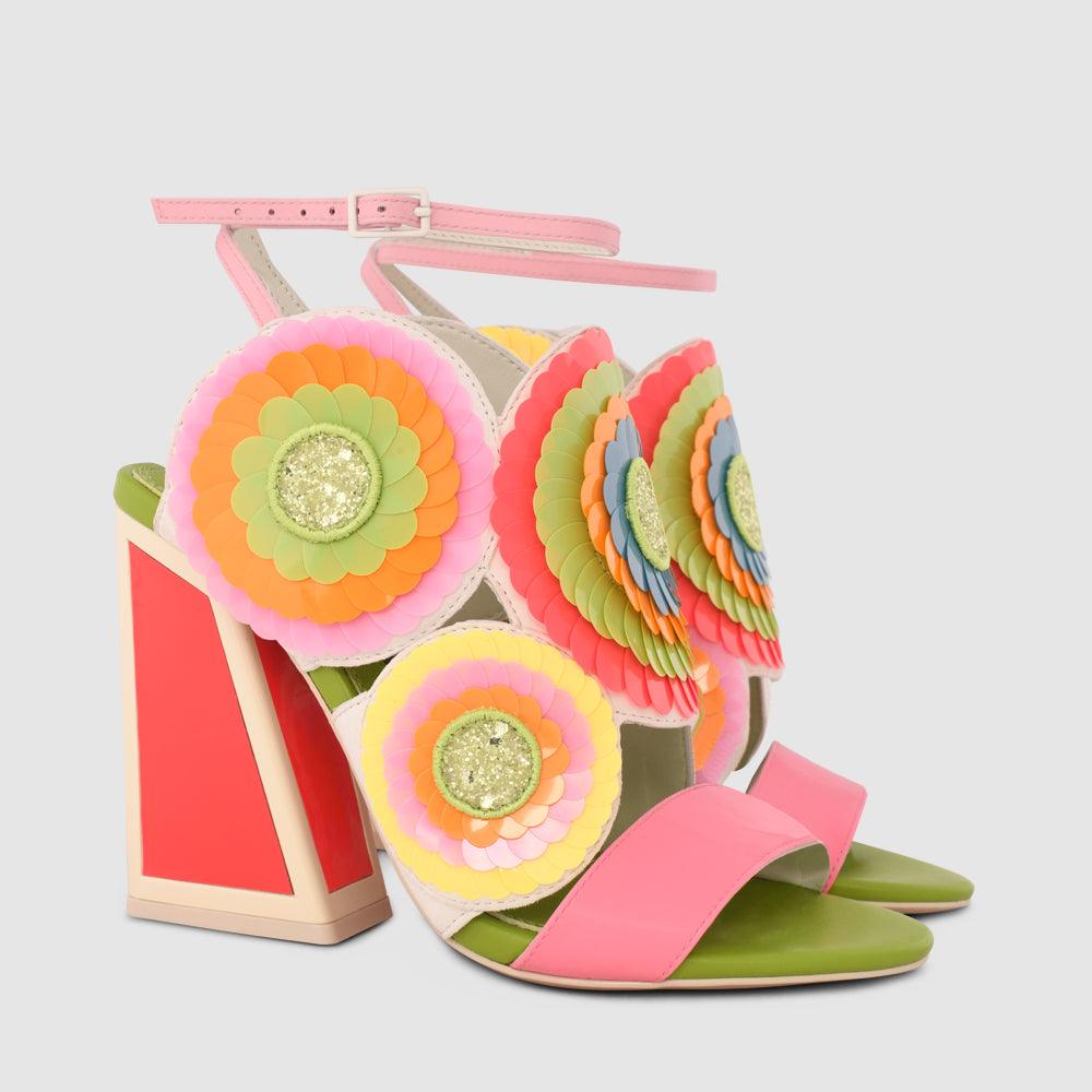 Kat Maconie Frida Sandals PF23 KICKER FRAME HEEL Flared Red/Kiwi