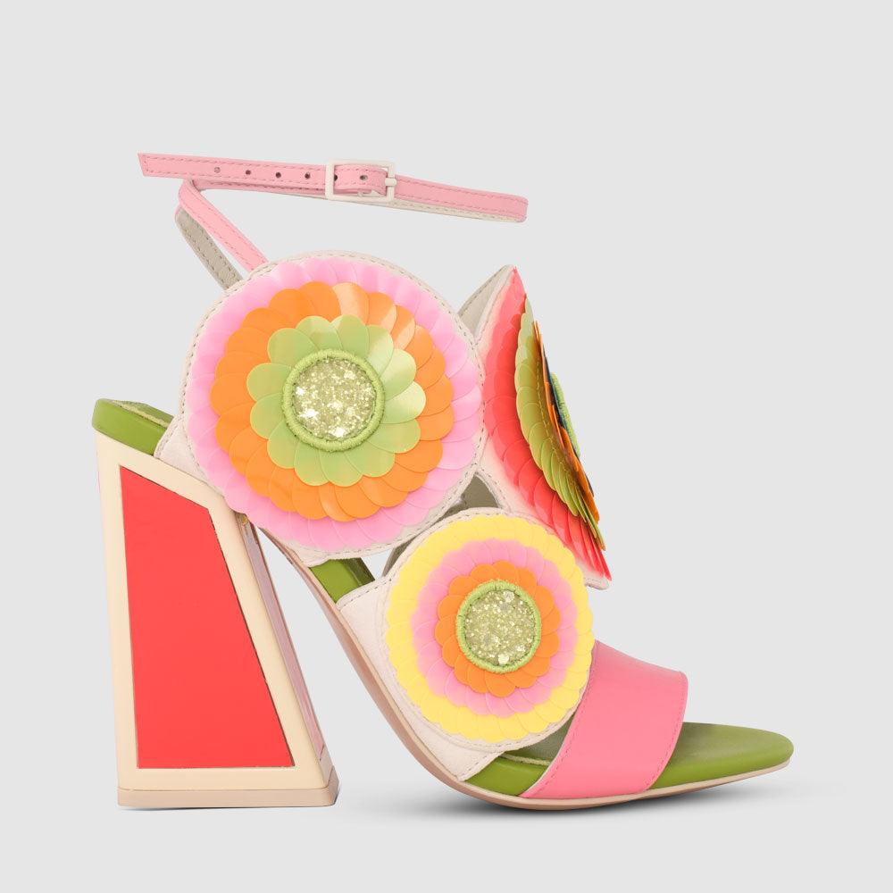 kat maconie Frida Sandals PF23 KICKER FRAME HEEL Flared Red/Kiwi