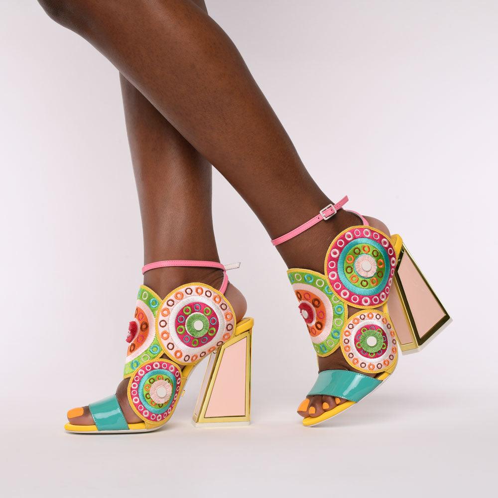 Kat Maconie Frida Sandals SS22 Kicker Heel Sandal Mineral Yellow/Multi