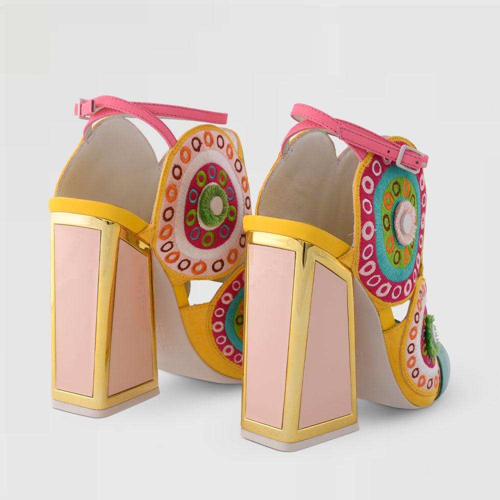 Kat Maconie Frida Sandals SS22 Kicker Heel Sandal Mineral Yellow/Multi