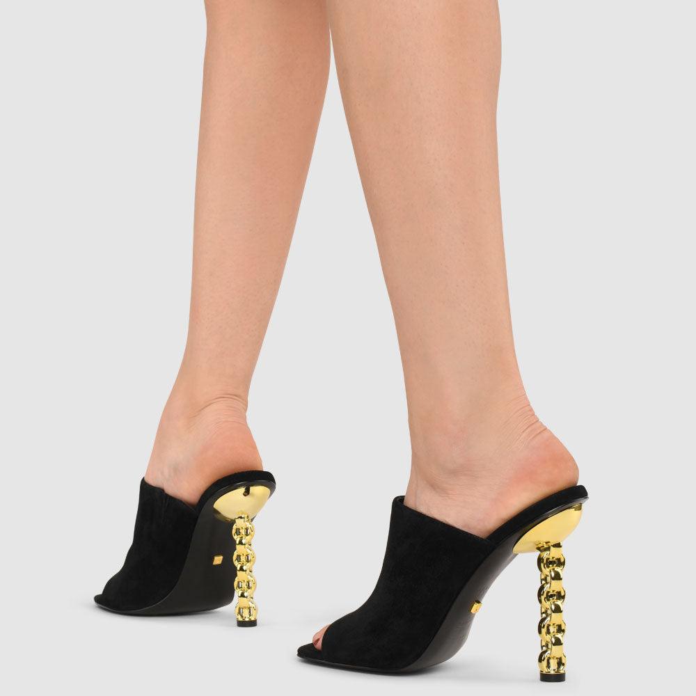 Kat Maconie Gia Sandals RS23 STILETTO CHAIN HEEL Black/Gold