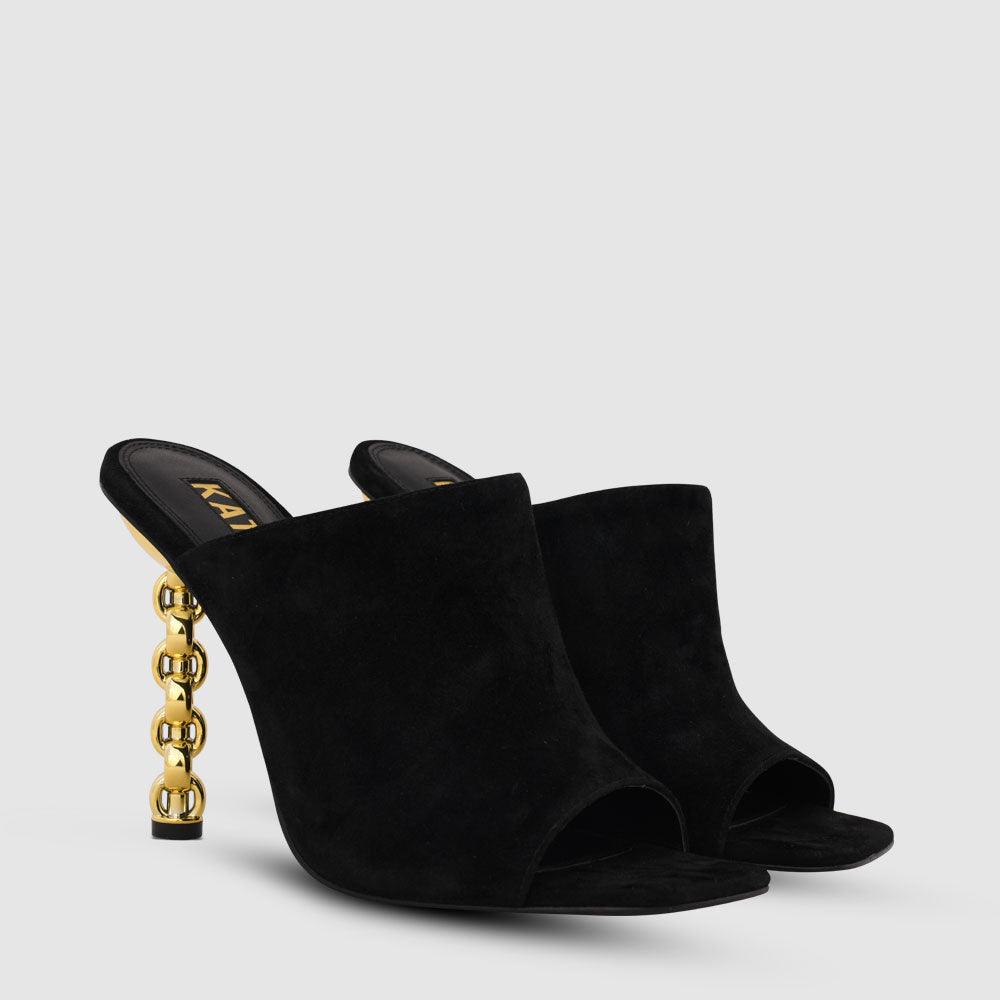 Kat Maconie Gia Sandals RS23 STILETTO CHAIN HEEL Black/Gold