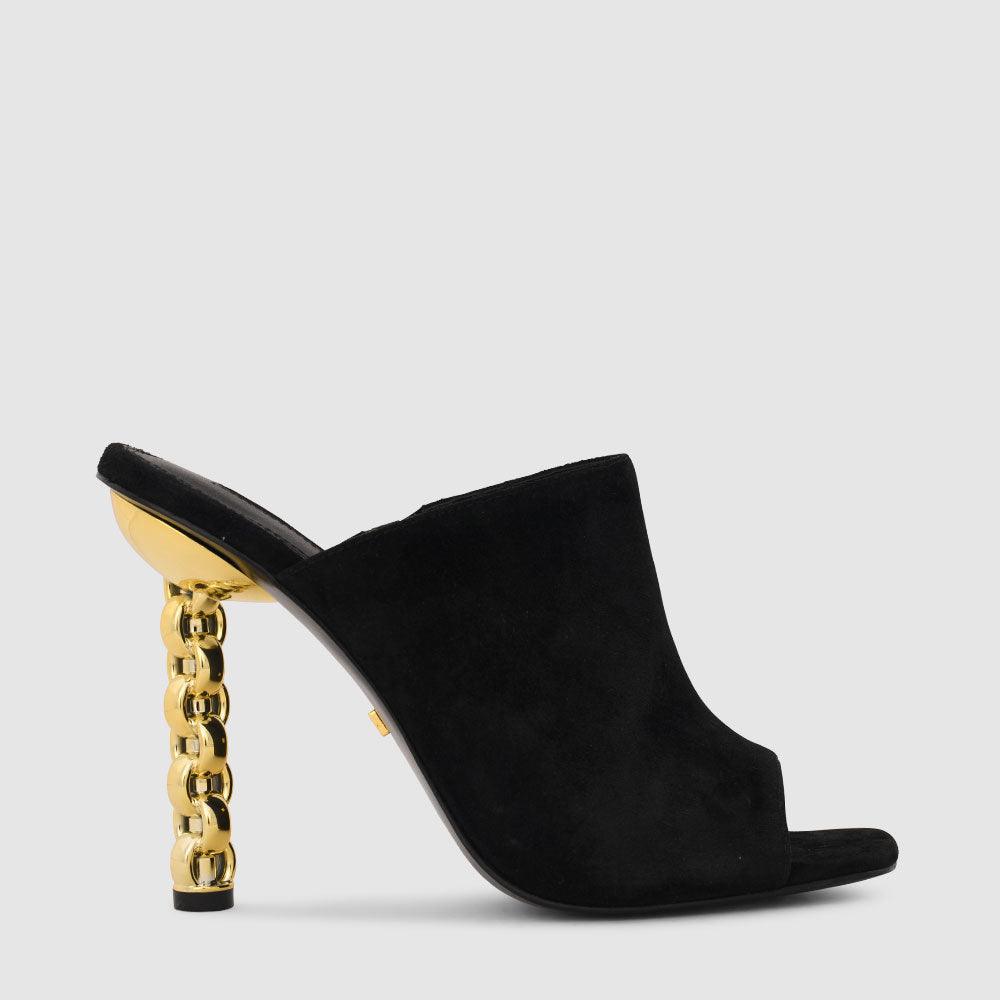 kat maconie Gia Sandals RS23 STILETTO CHAIN HEEL Black/Gold