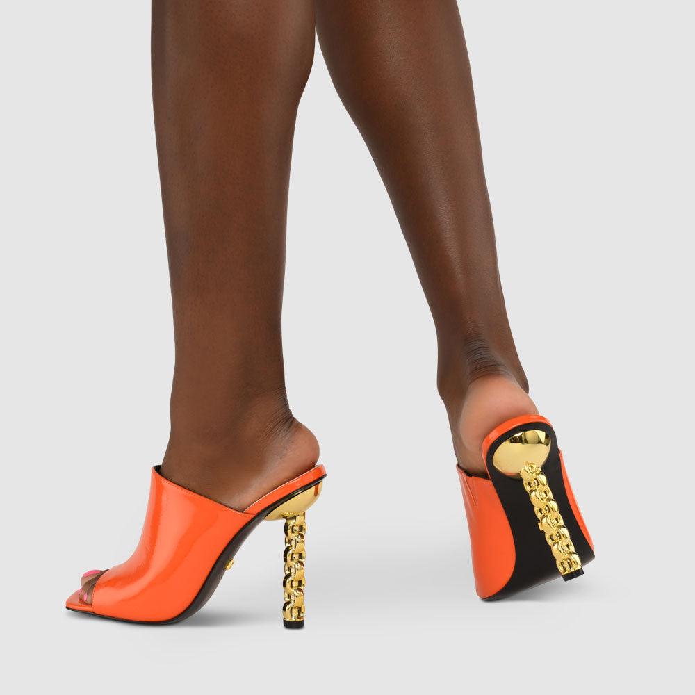 Kat Maconie Gia Sandals RS23 STILETTO CHAIN HEEL Fire/Gold