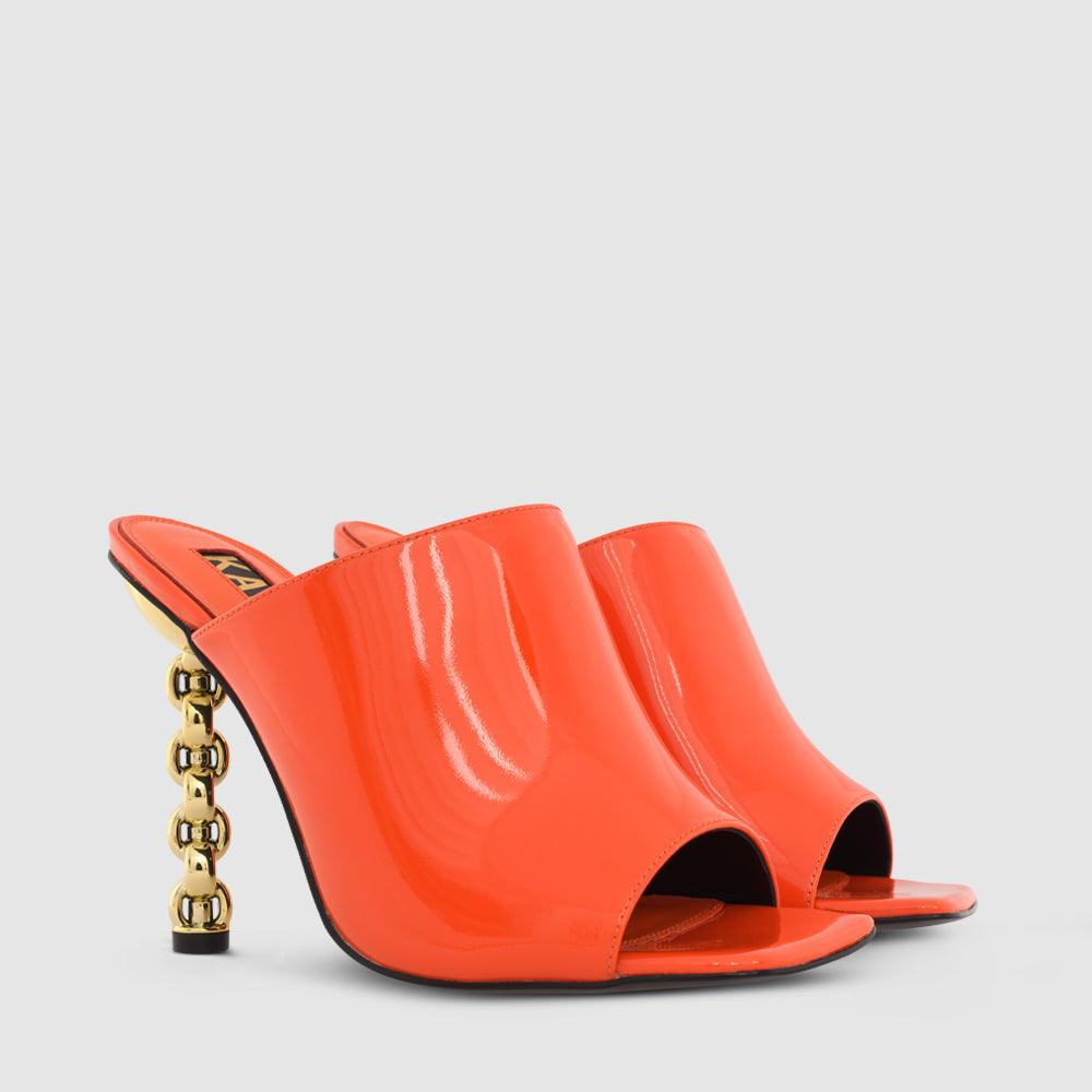 Kat Maconie Gia Sandals RS23 STILETTO CHAIN HEEL Fire/Gold