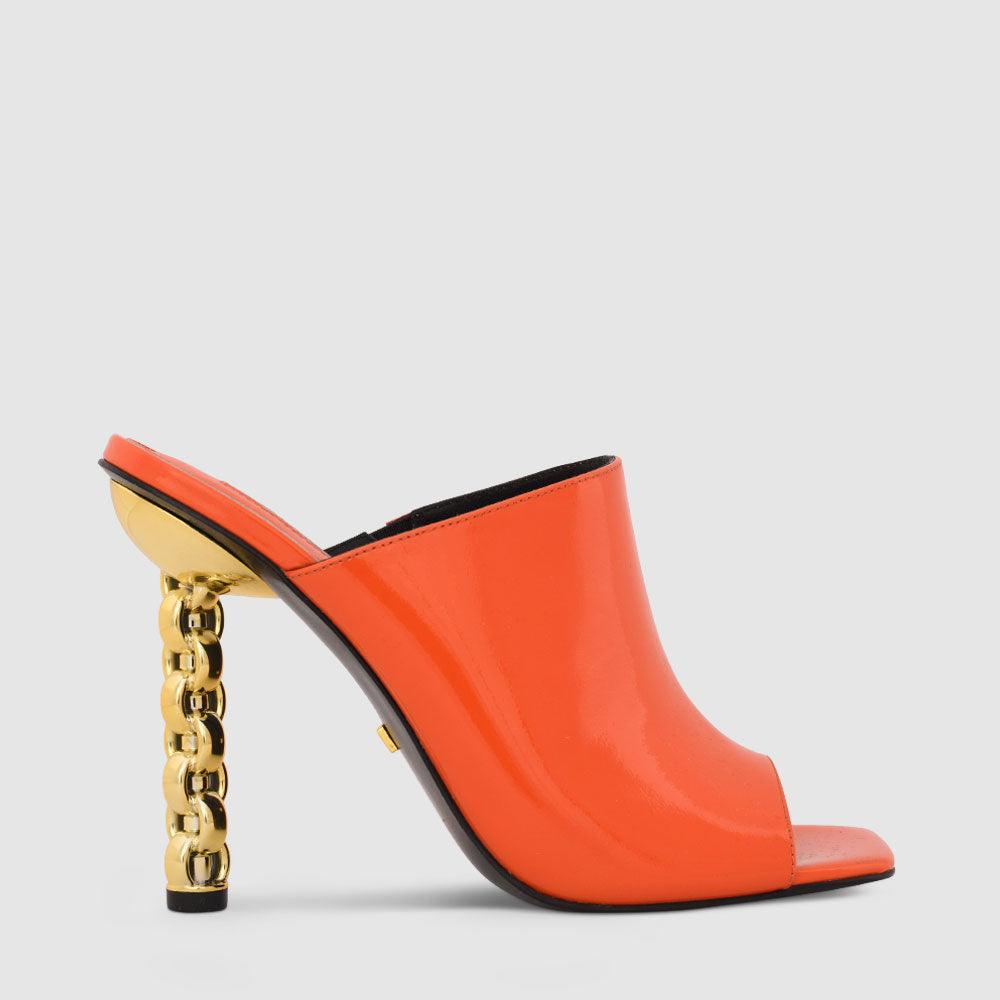 kat maconie Gia Sandals RS23 STILETTO CHAIN HEEL Fire/Gold