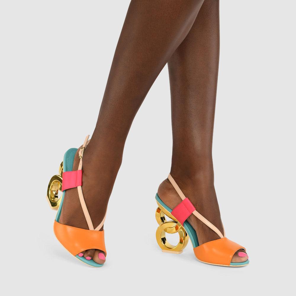 Kat Maconie Halle Sandals PF22 CHAIN HEEL Riviera Blue/Highlighter Pink