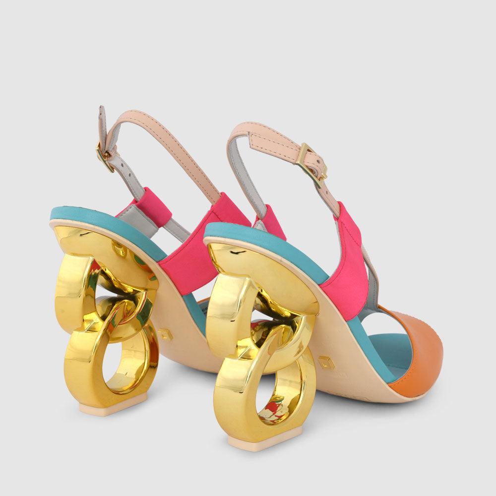 Kat Maconie Halle Sandals PF22 CHAIN HEEL Riviera Blue/Highlighter Pink
