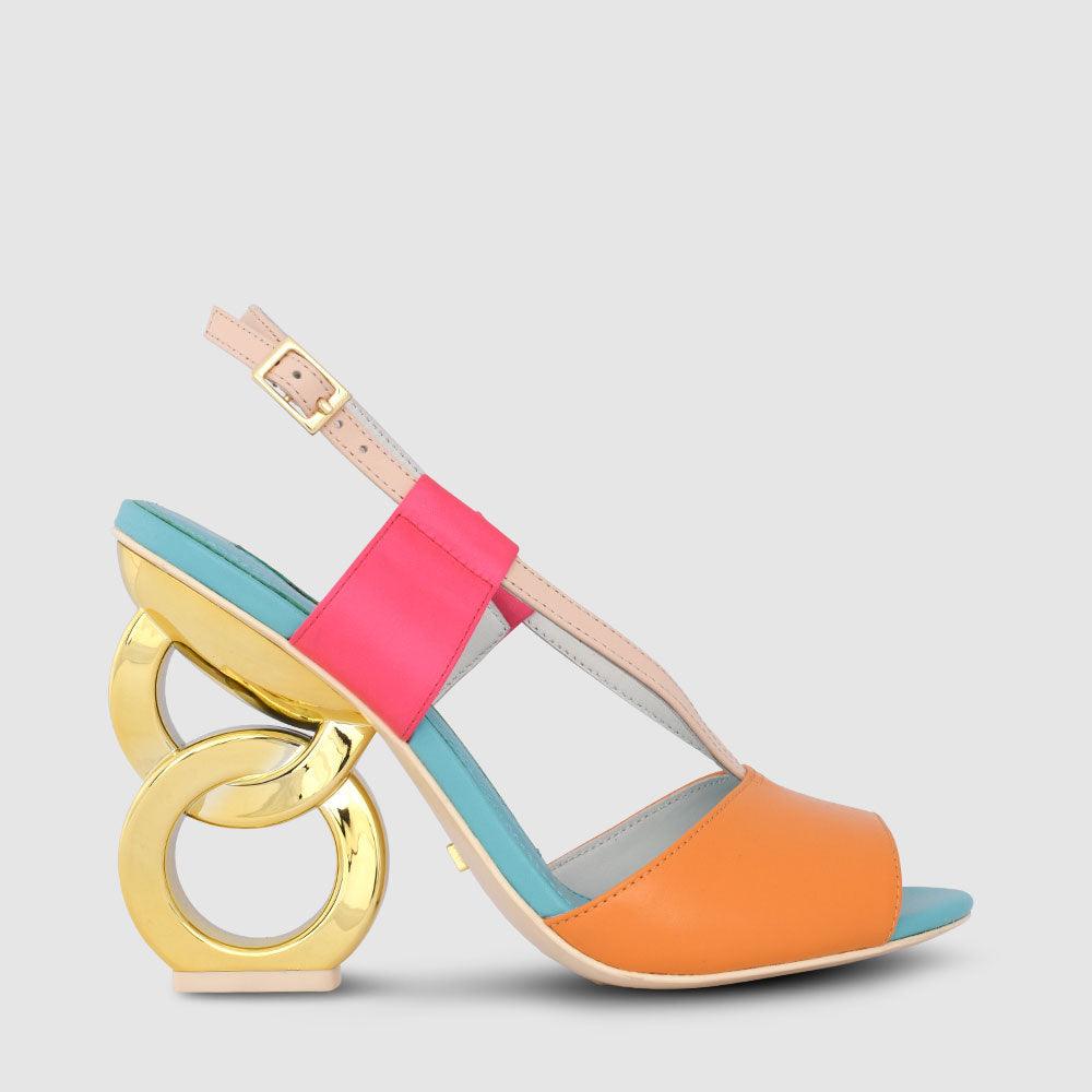 kat maconie Halle Sandals PF22 CHAIN HEEL Riviera Blue/Highlighter Pink