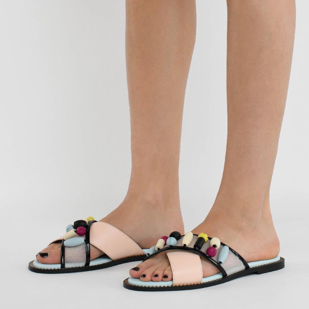 Kat Maconie Hana Flats SS20 SLIP ON SANDAL Lipstick Pink/Multi Beads