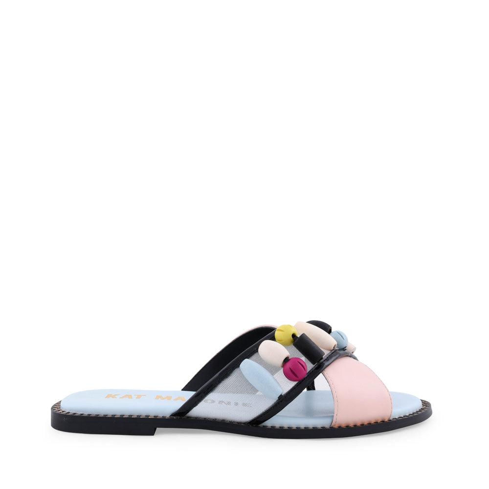 kat maconie Hana Flats SS20 SLIP ON SANDAL Lipstick Pink/Multi Beads