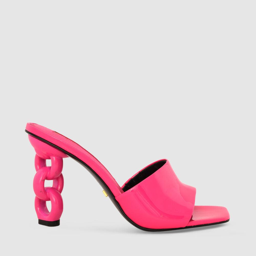 kat maconie Hedda Sandals AW23 MULTI CHAIN HEEL Luminious Pink