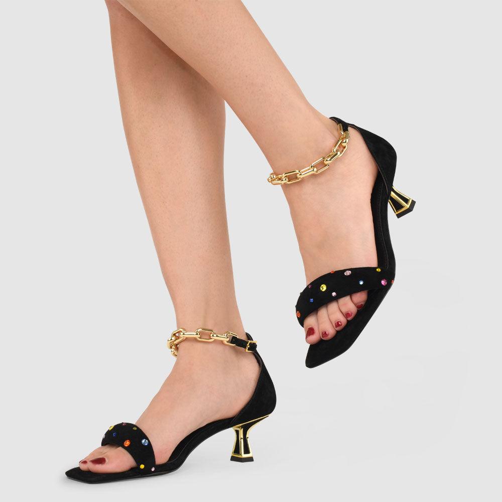 Kat Maconie Inara Sandals RS23 KITTEN HEEL Black/Multi