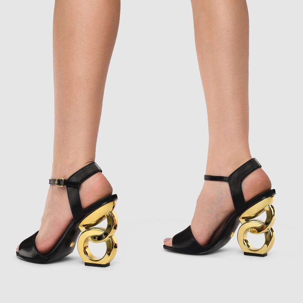 Kat Maconie Jade Sandals RS23 DOUBLE CHAIN HEEL Black/Gold
