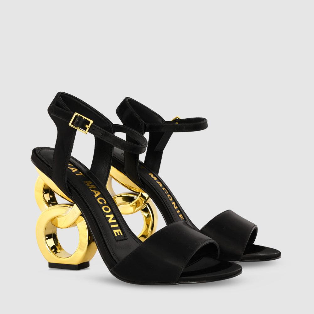 Kat Maconie Jade Sandals RS23 DOUBLE CHAIN HEEL Black/Gold