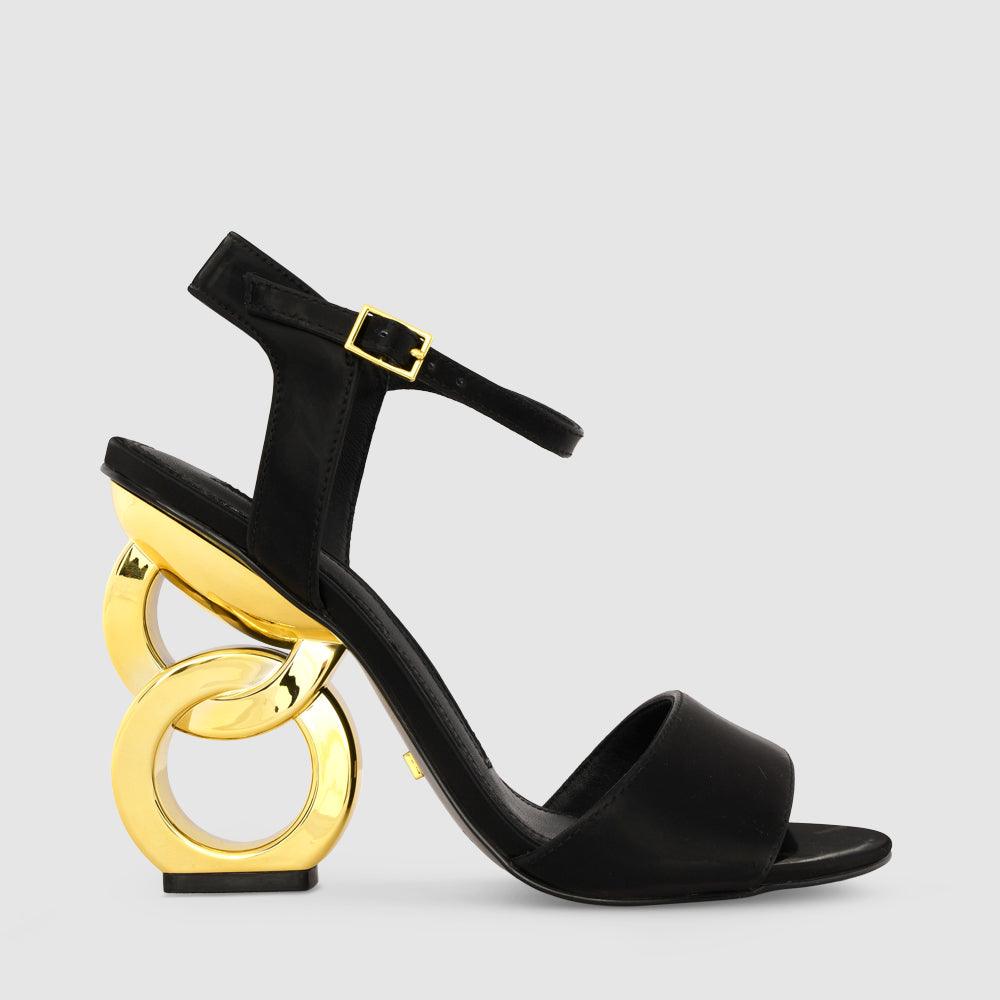 kat maconie Jade Sandals RS23 DOUBLE CHAIN HEEL Black/Gold