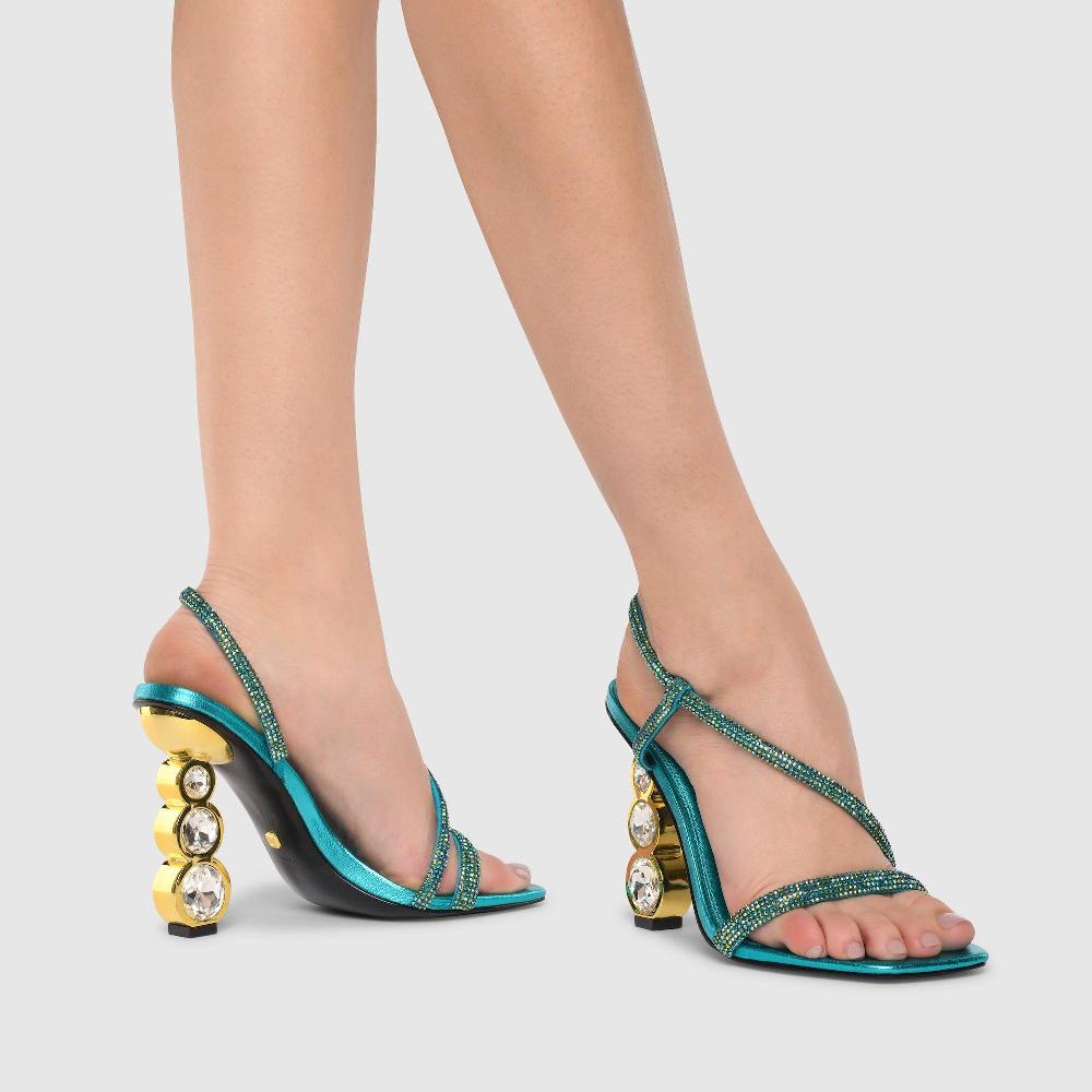 Kat Maconie Kabita Sandals AW23 GEM STACK HEEL Blue Zircon