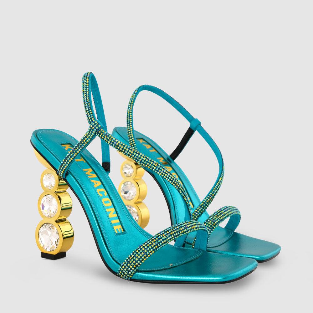 Kat Maconie Kabita Sandals AW23 GEM STACK HEEL Blue Zircon