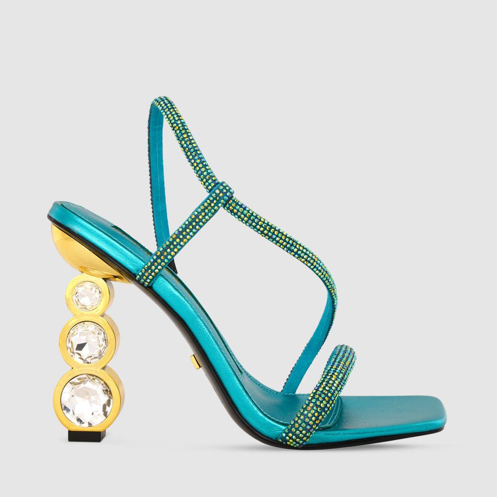 kat maconie Kabita Sandals AW23 GEM STACK HEEL Blue Zircon