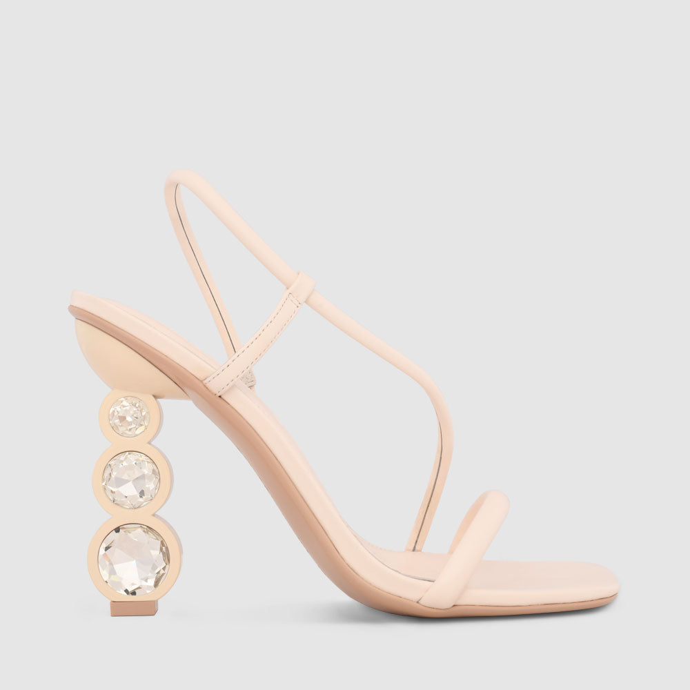kat maconie Kabita Sandals SS24 GEM STACK HEEL Coconut Cream/Silver