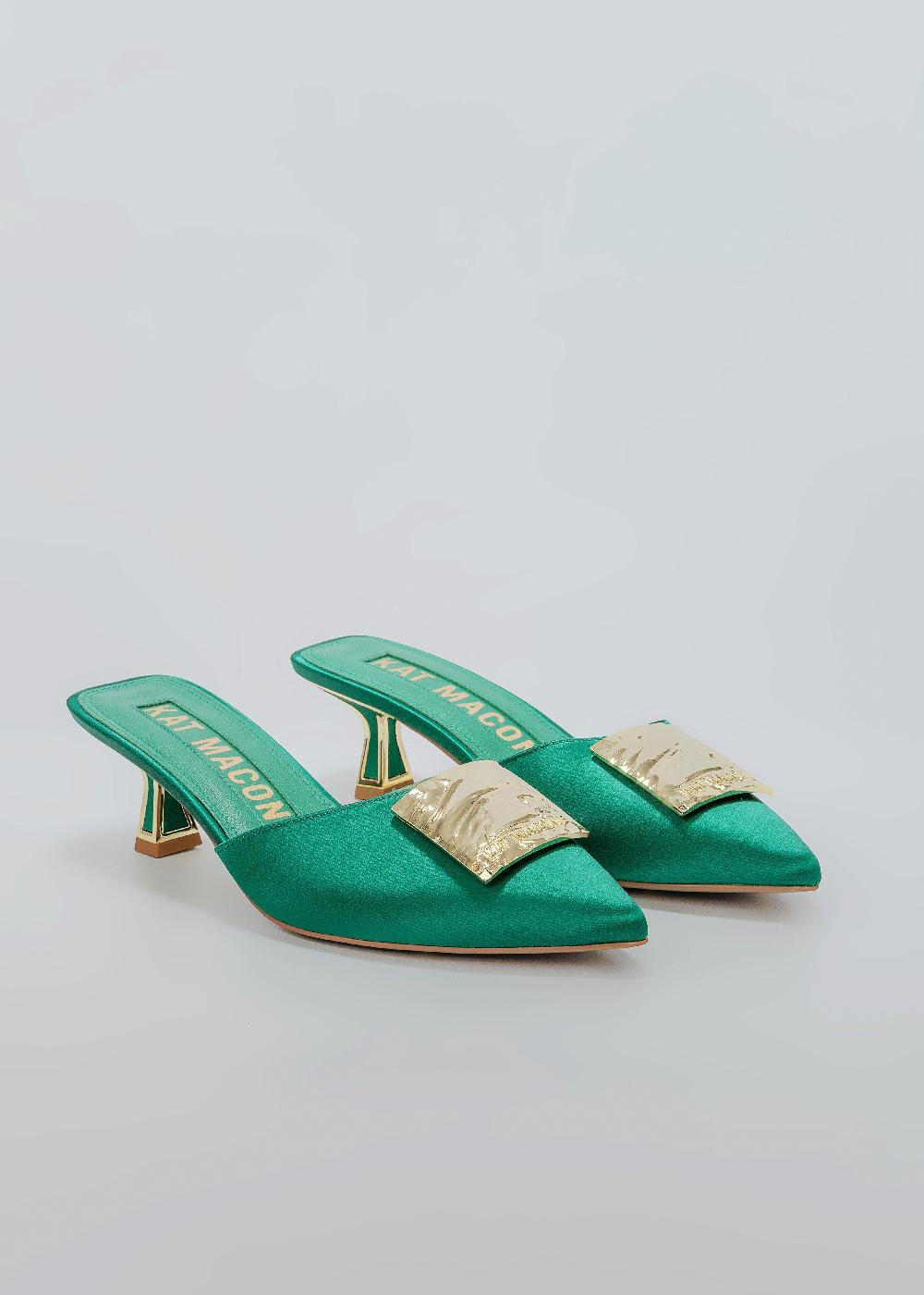 Kat Maconie Rosemin Mules SS25 KITTEN HEEL Emerald
