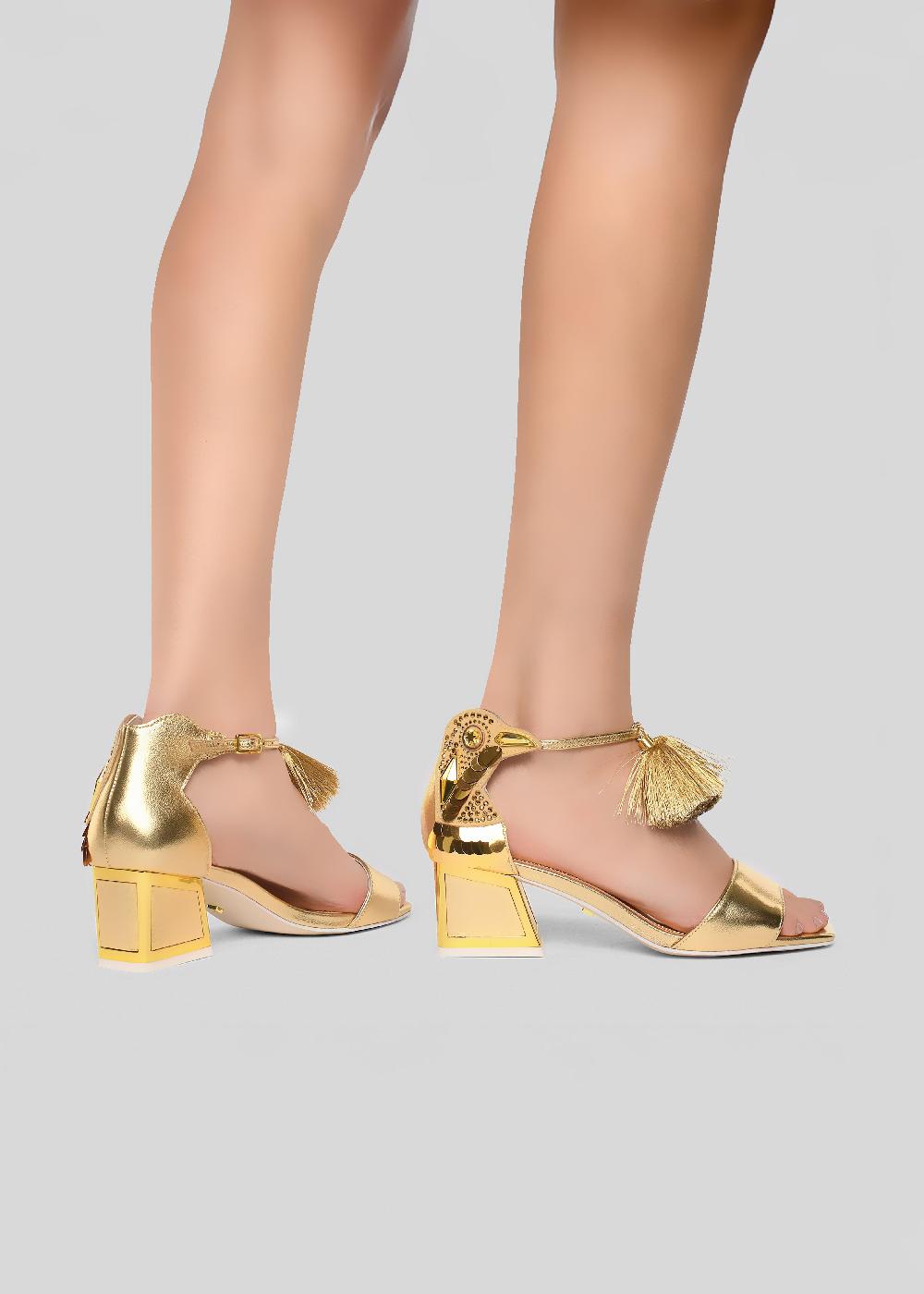 Kat Maconie Kay Sandals AW23 MID KICKER HEEL SANDALS Gold